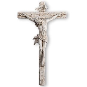 يربط جدران يسوع المسيح في Calvary Crucifix inri Wall Cross ، راتنج اليد المنحوتة المفصلة ، صليب جدار المسيح ، 12 "H Holy Jesus Corpus Wall for Gifts catholic （العتيقة البيضاء）