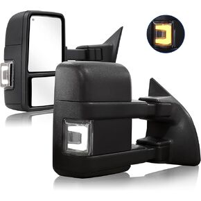 Switchback Towing Mirror Compatible With 1999-2016 F250 F350 F450 F550 Super Duty Truck Pickup Side Tow Mirrors Power Adjusted Heated Glass Switchback Running Light Turn Lights Manual chrome