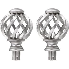 uxcell Curtain Rod Finials, 2Pcs Plastic Drapery Rail Pole Head Cap Decorative Hollow Curtain Rail End Fits Dia. 15mm(19/32") Curtain Rods (Silver)