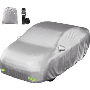 Mockins Large 200"x75"x60" Universal Car Cover for Sedan | 190T Polyester Weather Proof Car Cover Set | Indoor Car Covers for Automobiles | Cover for Cars Outside w/Mirror Covers, Strap & Reflectors