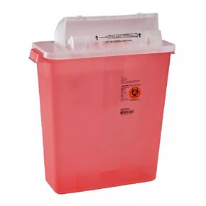 SharpSafety™ Safety in Room Sharps Container, Counterbalance Lid, Transparent Red, 3 Gallon, Case of 10
