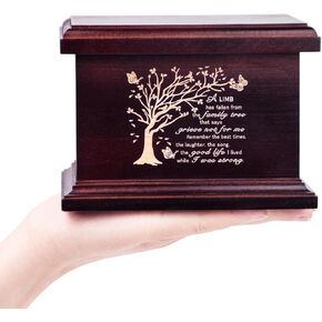 6 Inch Small Wooden Urn for Human Ashes - Keepsake Urn for Men & Women, Funeral Ashes Holder, Wooden Urn Box and Casket with Wing Design