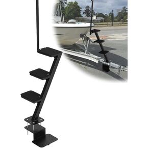 Heavy-Duty Boat Trailer Steps with Handle, 4-Step Non-Slip Surface, Universal Fit for Trailer Tongue Access, Load Capacity 400 lbs.