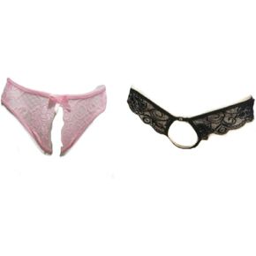 Couples Lace Mesh T-Back Thongs - Sheer See-Through Intimate Underwear for couples - Flirty Cut-Out Design
