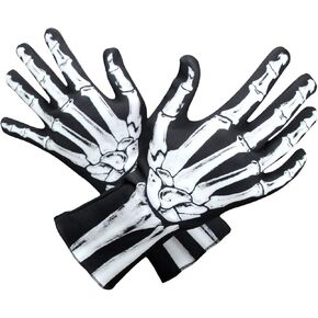 WTACTFUL Skeleton Gloves for Men Women, Full Finger Bone Long Arm Length Gloves for Halloween, Party, Dance, Costume