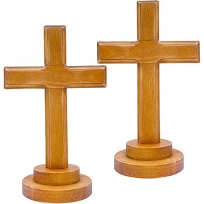 11 Inch 2 Pack Wood Standing Crosses Wooden Tabletop Cross Brown Cross for Home Church Decor Prayer Gifts