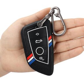 Car Key Fob Cover, Striped Silicone Key Shell Case Fit for BMW 2 4 5 6 7 Series X1 X2 X3 X4 X5 X6 M M8 M7 M6 M5 M4 M3 M2 M1 430i 340i 840i 2015-2023, Black Car Key Cover for Men (1 PCS)