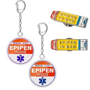 EpiPen Keychain & Pin Set - 2-Sided Medical Alert Tags, 2 Keychains & 2 Lapel Pins, 1.4" Bright Color