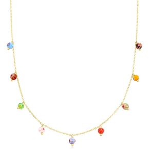 Ross-Simons Italian Multicolored Murano Glass Bead Charm Necklace in 14kt Yellow Gold