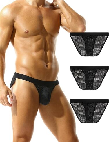 Men's Mesh Sport Underwear Stretch Low Rise String Bikini Briefs 3 Pack in Saudi Arabia