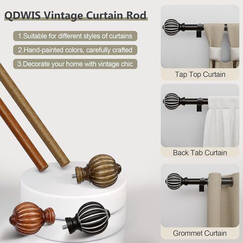 قضبان ستارة الخشب المقلدة للنوافذ من 48 إلى 84 بوصة ، 1 بوصة قابلة للتعديل قضبان الزخرفة الشاقة المزخرفة مع نهائيات كلاسيكية ، قطب نافذة الخشب الخفيفة ، الحجم 36-88 '' in Kuwait