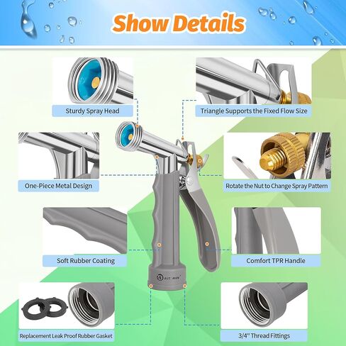 حزمة خرطوم الحديقة ذات الحجم التلقائي بحجم كامل ، وحزمة ، ومسدس عالي الضغط ، فوهة مياه ، مع أمامية ملولبة ، وتدفق مياه رذاذ قابلة للتعديل لغسل السيارة ، وأرض التنظيف ، ونباتات الري in Kuwait