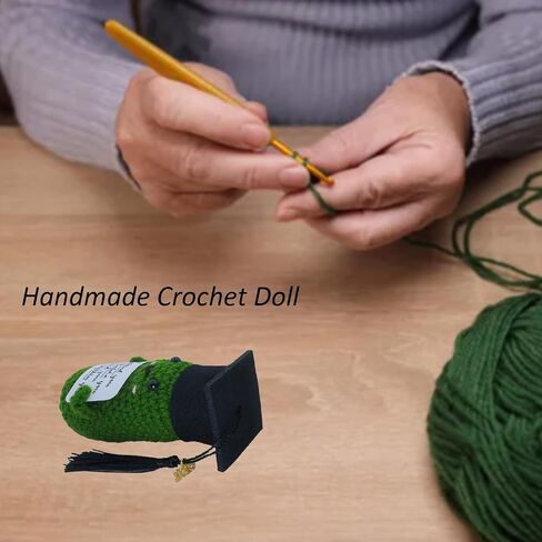 Emotional Support Pickle, Graduation Gifts Handmade Cucumber Crochet Doll, Positive Crochet Animals with Doctoral Hat, Funny Graduation Decorations in Kuwait