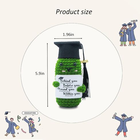 Emotional Support Pickle, Graduation Gifts Handmade Cucumber Crochet Doll, Positive Crochet Animals with Doctoral Hat, Funny Graduation Decorations in Kuwait