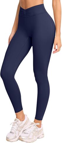 LASLULU V-High Waisted Workout Leggings for Women 28" Gathered Buttery Soft Compression Leggings Yoga Workout Pants in Saudi Arabia