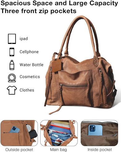 Women's Tote Bag Free Tote Bag People with Zipper Large Women Vegan Leather Handbags with Adjustable Strap in Kuwait