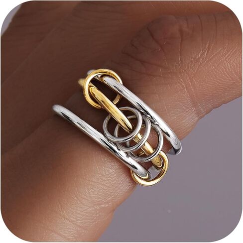 gelbesty Stackable Gold Silver Band Rings for Women Non Tarnish, Cubic Zirconia Statement Thumb Pinky Rings Two Tone, Mixed Metal Jewelry for Women Size 5/6/7/8/9/10/11 in Kuwait