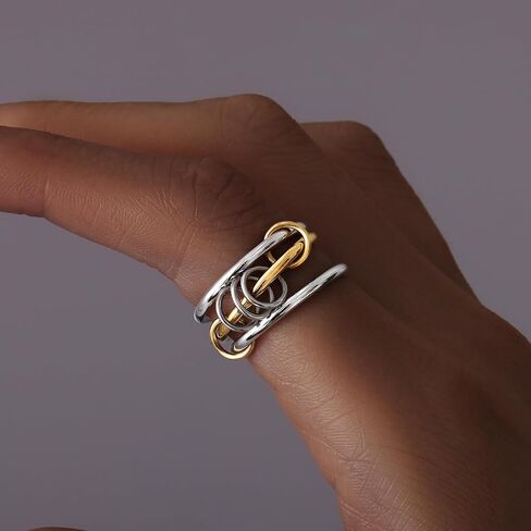 gelbesty Stackable Gold Silver Band Rings for Women Non Tarnish, Cubic Zirconia Statement Thumb Pinky Rings Two Tone, Mixed Metal Jewelry for Women Size 5/6/7/8/9/10/11 in Kuwait