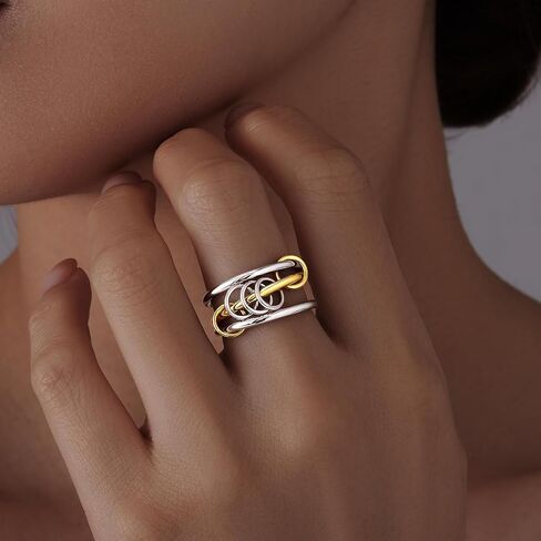 gelbesty Stackable Gold Silver Band Rings for Women Non Tarnish, Cubic Zirconia Statement Thumb Pinky Rings Two Tone, Mixed Metal Jewelry for Women Size 5/6/7/8/9/10/11 in Kuwait