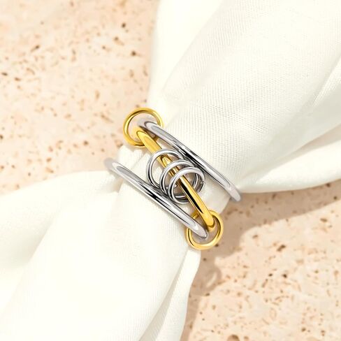 gelbesty Stackable Gold Silver Band Rings for Women Non Tarnish, Cubic Zirconia Statement Thumb Pinky Rings Two Tone, Mixed Metal Jewelry for Women Size 5/6/7/8/9/10/11 in Kuwait