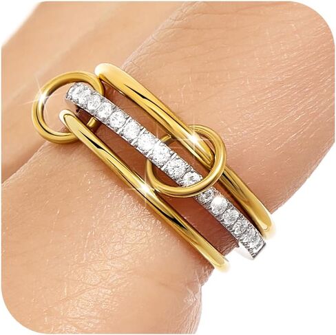 gelbesty Stackable Gold Silver Band Rings for Women Non Tarnish, Cubic Zirconia Statement Thumb Pinky Rings Two Tone, Mixed Metal Jewelry for Women Size 5/6/7/8/9/10/11 in Kuwait