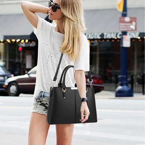 Purse and Handbags for Women, 3 Zip Compartments Tote Bag Designer Shoulder Purse Top Handle Satchel Bags in Kuwait