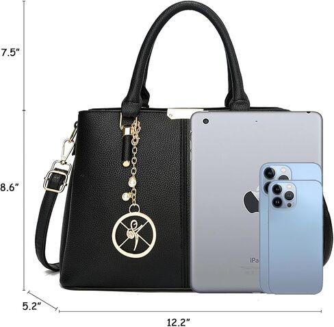 Purse and Handbags for Women, 3 Zip Compartments Tote Bag Designer Shoulder Purse Top Handle Satchel Bags in Kuwait