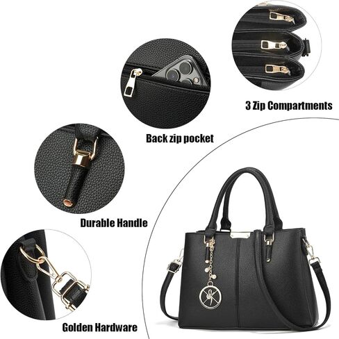 Purse and Handbags for Women, 3 Zip Compartments Tote Bag Designer Shoulder Purse Top Handle Satchel Bags in Kuwait