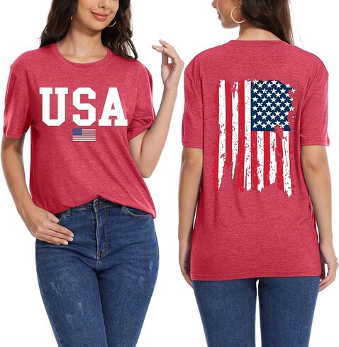 American Flag Shirts for Women USA Patriotic Tee for Women Short Sleeve Summer Casual Tops T-Shirt in Saudi Arabia