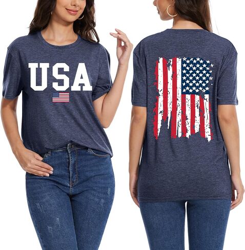 American Flag Shirts for Women USA Patriotic Tee for Women Short Sleeve Summer Casual Tops T-Shirt in Saudi Arabia
