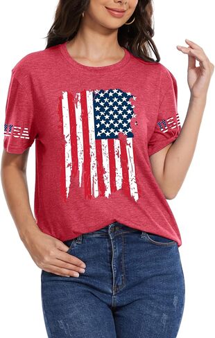 American Flag Shirts for Women USA Patriotic Tee for Women Short Sleeve Summer Casual Tops T-Shirt in Saudi Arabia