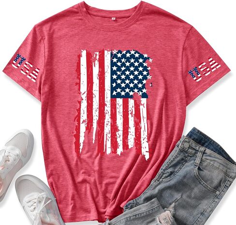 American Flag Shirts for Women USA Patriotic Tee for Women Short Sleeve Summer Casual Tops T-Shirt in Saudi Arabia