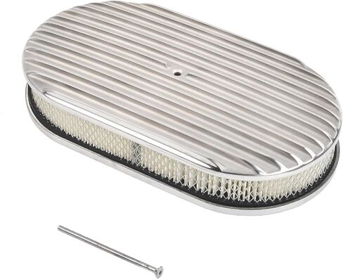 12’’ Air Cleaner for Carburetor, Oval Polished Aluminum Half Finned Air Cleaner Element Compatible with Chevy in Saudi Arabia