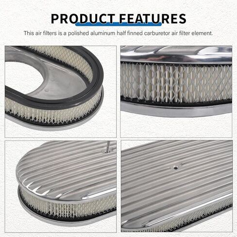 12’’ Air Cleaner for Carburetor, Oval Polished Aluminum Half Finned Air Cleaner Element Compatible with Chevy in Saudi Arabia