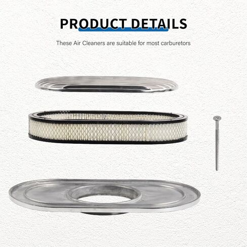 12’’ Air Cleaner for Carburetor, Oval Polished Aluminum Half Finned Air Cleaner Element Compatible with Chevy in Saudi Arabia