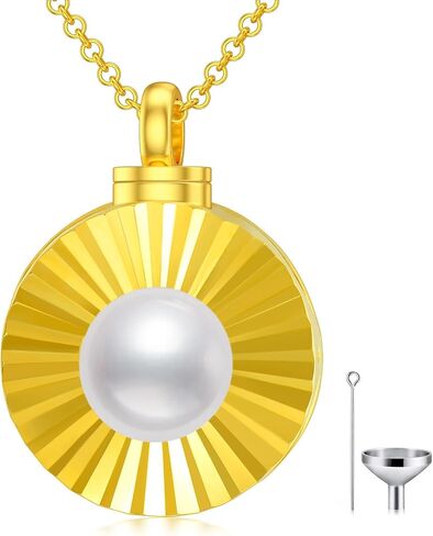SOULMEET Gold Cremation Jewelry for Ashes, Round Shape Pearl Locket Necklace for Ashes to Keep Beloved Ones Human Dog Cat Always with You Keepsake Necklace Gift in Saudi Arabia