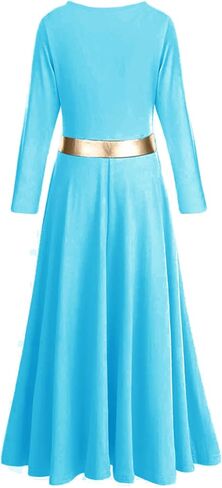 Girls Long Sleeve Praise Dance Dress Metallic Gold Liturgical Worship Costume Lyrical Costumes Church Robe in Kuwait