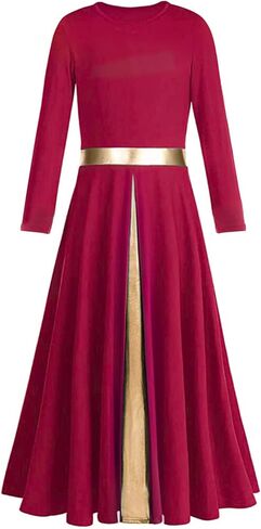 Girls Long Sleeve Praise Dance Dress Metallic Gold Liturgical Worship Costume Lyrical Costumes Church Robe in Kuwait