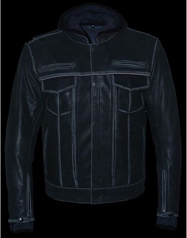 Milwaukee Leather MLM1539 Men's Distressed Grey Leather ‘Utility Pocket’ Vented Jacket with Removable Hoodie in Saudi Arabia