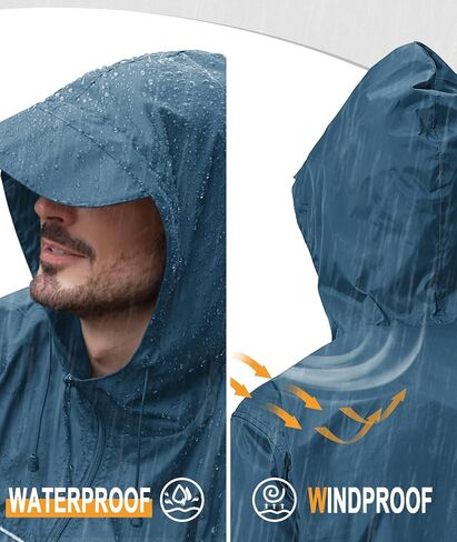 GEEK LIGHTING Mens Waterproof Hooded Rain Jacket Lightweight Raincoat for Outdoor Hiking Running Travel in Saudi Arabia