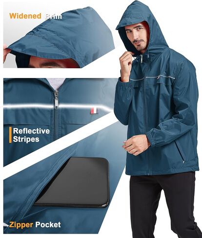 GEEK LIGHTING Mens Waterproof Hooded Rain Jacket Lightweight Raincoat for Outdoor Hiking Running Travel in Saudi Arabia