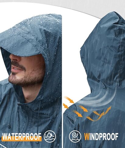 GEEK LIGHTING Mens Waterproof Hooded Rain Jacket Lightweight Raincoat for Outdoor Hiking Running Travel in Saudi Arabia