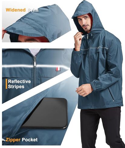GEEK LIGHTING Mens Waterproof Hooded Rain Jacket Lightweight Raincoat for Outdoor Hiking Running Travel in Saudi Arabia