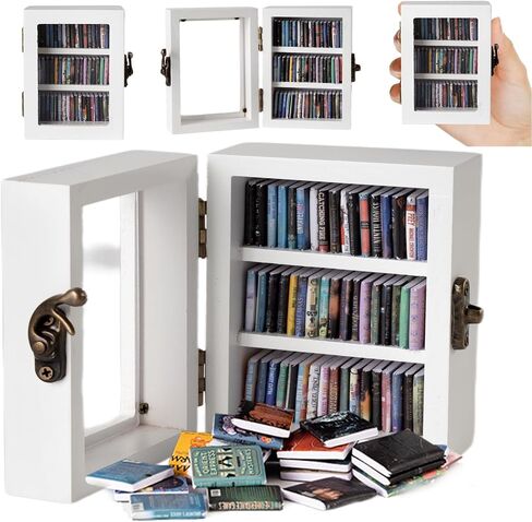 Anxiety Bookshelf Mini Book Micro Display Stand a Miniature Library Equipped with 65 Mini - Books is an Ideal Decorative Gift for Book Enthusiasts (Blue) in Saudi Arabia