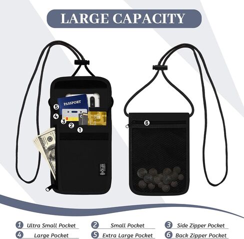 LJCZKA Travel Neck Wallet RFID Blocking Passport Holder for Women Men Security Lightweight Neck Pouch Adjustable Organizer Case (Grey) in Saudi Arabia