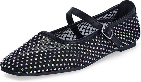 mazeskin Womens Mesh Memory Foam Ballet Flats Square Toe Shoes Ladies Comfortable Buckle Strap Ballerina Shoes with Rhinestone in Saudi Arabia