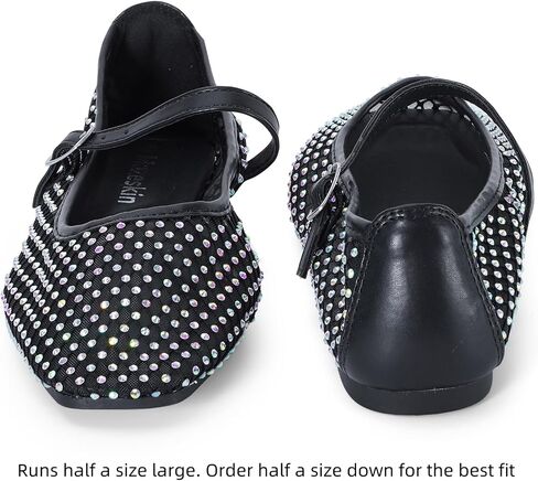 mazeskin Womens Mesh Memory Foam Ballet Flats Square Toe Shoes Ladies Comfortable Buckle Strap Ballerina Shoes with Rhinestone in Saudi Arabia