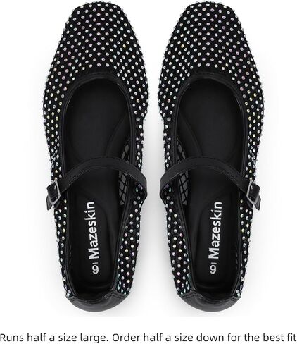 mazeskin Womens Mesh Memory Foam Ballet Flats Square Toe Shoes Ladies Comfortable Buckle Strap Ballerina Shoes with Rhinestone in Saudi Arabia