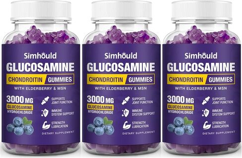 3 Packs Glucosamine Chondroitin Gummies - 3000MG Extra Strength Joint Support Supplement with MSM & Elderberry, Flexibility, Antioxidant Immune Support Gummy for Adults, Men & Women in Kuwait