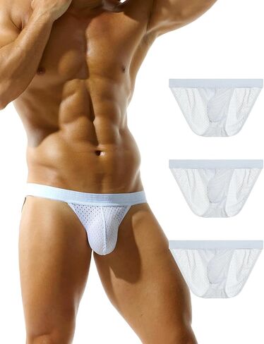 Men's Mesh Sport Underwear Stretch Low Rise String Bikini Briefs 3 Pack in Saudi Arabia